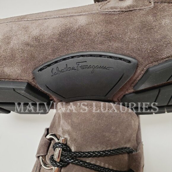 SALVATORE FERRAGAMO SHOES FRONT DRIVING LOAFERS SUEDE BRAIDED GANCINI - Picture 15 of 16